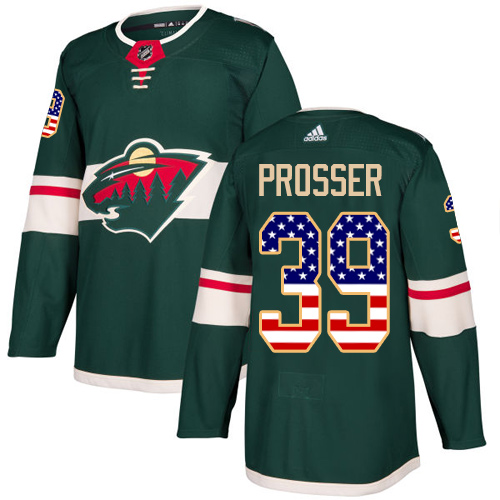 Adidas Men's Nate Prosser Authentic Green Jersey: NHL #39 Minnesota Wild USA Flag Fashion