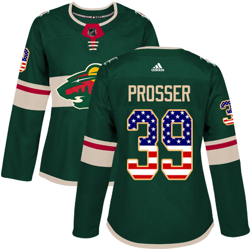 Adidas Women's Nate Prosser Authentic Green Jersey: NHL #39 Minnesota Wild USA Flag Fashion
