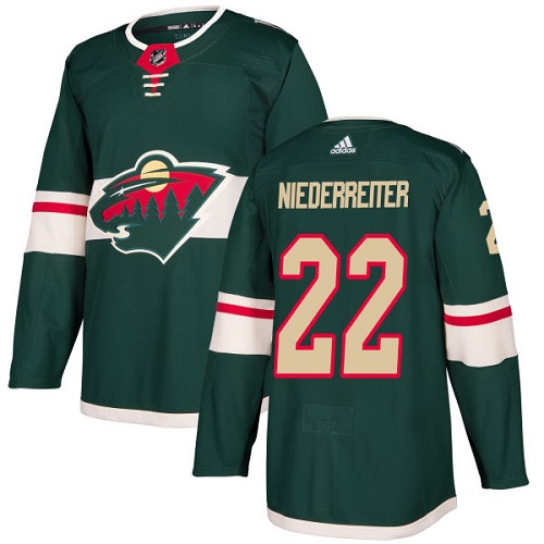 Adidas Youth Nino Niederreiter Authentic Green Home Jersey: NHL #22 Minnesota Wild