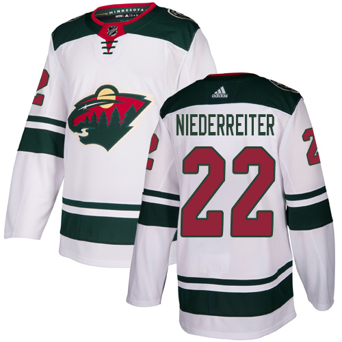 Reebok Youth Nino Niederreiter Authentic White Away Jersey: NHL #22 Minnesota Wild
