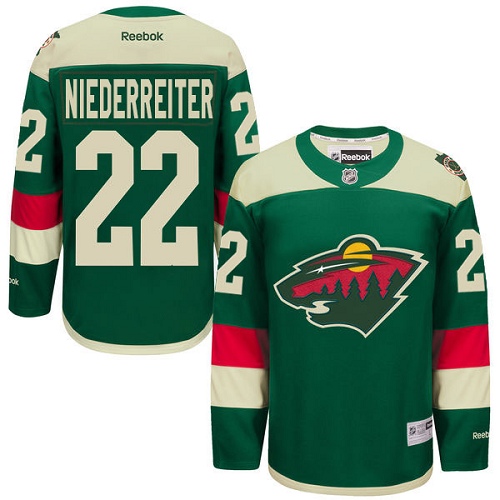 Reebok Youth Nino Niederreiter Premier Green Jersey: NHL #22 Minnesota Wild 2016 Stadium Series