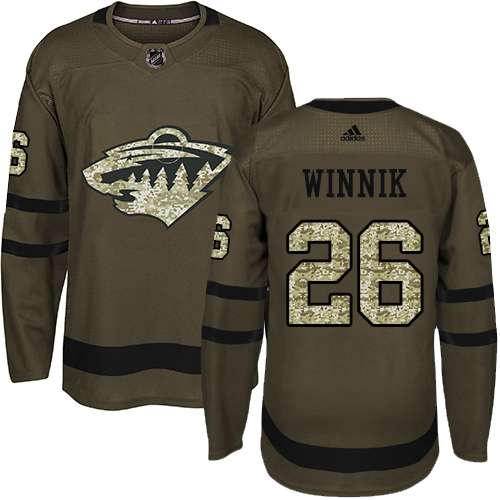 Adidas Men's Daniel Winnik Premier Green Jersey: NHL #26 Minnesota Wild Salute to Service
