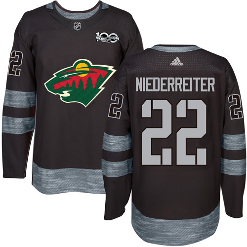 Adidas Men's Nino Niederreiter Authentic Black Jersey: NHL #22 Minnesota Wild 1917-2017 100th Anniversary