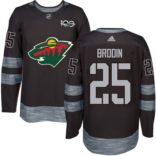 Men's Jonas Brodin Authentic Black Jersey: Hockey #25 Minnesota Wild 1917-2017 100th Anniversary