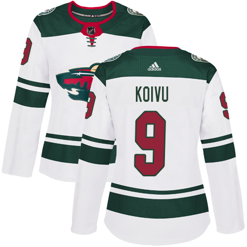 Women's Mikko Koivu Authentic White Away Jersey: Hockey #9 Minnesota Wild