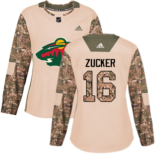 Women's Jason Zucker Authentic Camo Jersey: Hockey #16 Minnesota Wild Veterans Day Practice