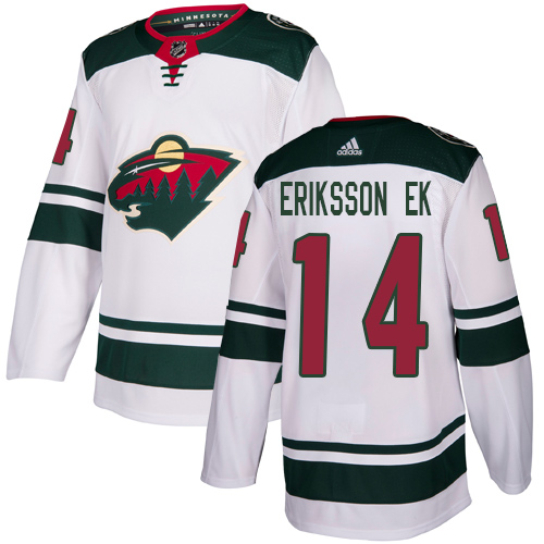 Youth Joel Eriksson Ek Authentic White Away Jersey: Hockey #14 Minnesota Wild