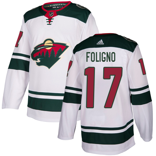 Youth Marcus Foligno Authentic White Away Jersey: Hockey #17 Minnesota Wild