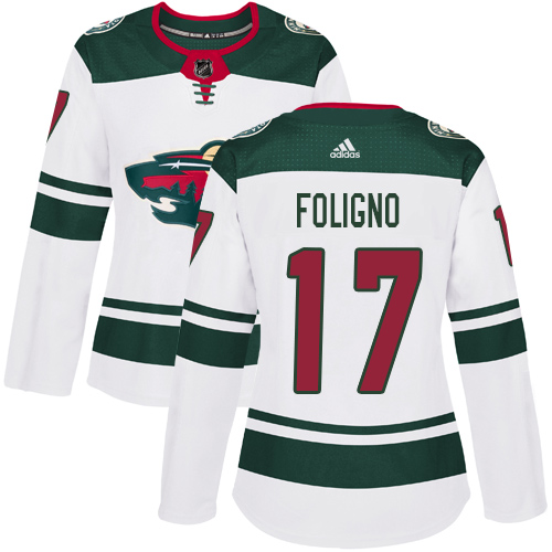 Women's Marcus Foligno Authentic White Away Jersey: Hockey #17 Minnesota Wild
