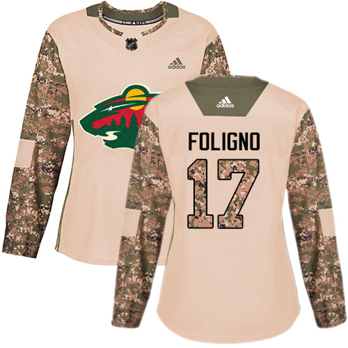 Women's Marcus Foligno Authentic Camo Jersey: Hockey #17 Minnesota Wild Veterans Day Practice