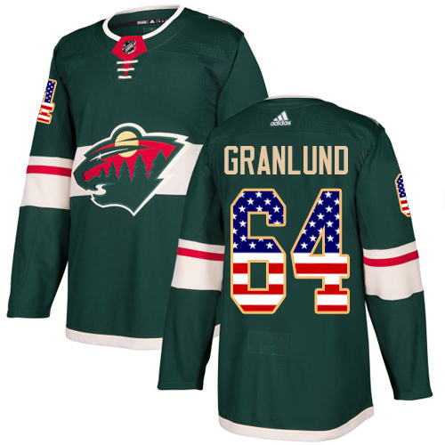 Adidas Men's Mikael Granlund Authentic Green Jersey: NHL #64 Minnesota Wild USA Flag Fashion