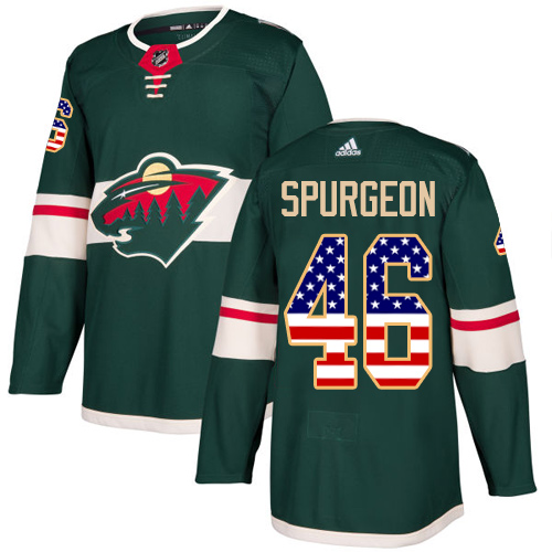 Youth Jared Spurgeon Authentic Green Jersey: Hockey #46 Minnesota Wild USA Flag Fashion