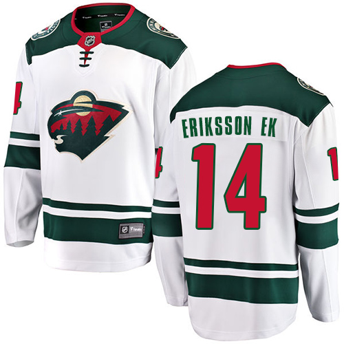 Fanatics Branded Youth Joel Eriksson Ek Breakaway White Away Jersey: Hockey #14 Minnesota Wild