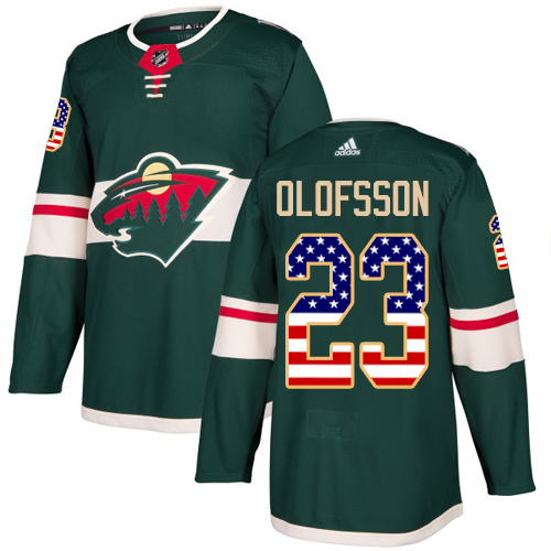 Adidas Men's Gustav Olofsson Authentic Green Jersey: NHL #23 Minnesota Wild USA Flag Fashion