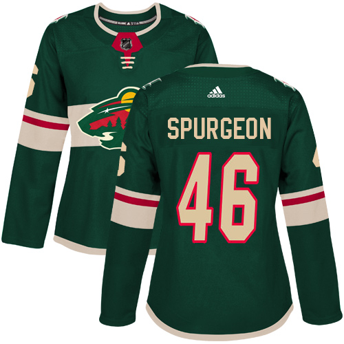 Women's Jared Spurgeon Authentic Green Home Jersey: Hockey #46 Minnesota Wild