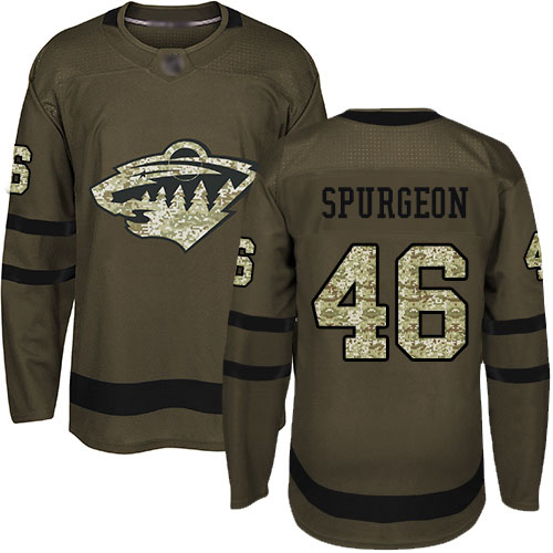 Youth Jared Spurgeon Premier Green Jersey: Hockey #46 Minnesota Wild Salute to Service