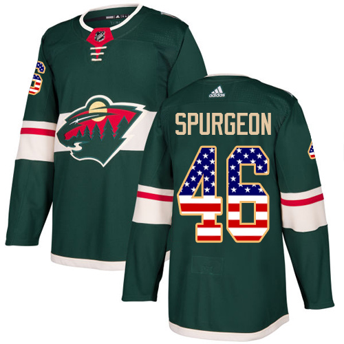 Men's Jared Spurgeon Authentic Green Jersey: Hockey #46 Minnesota Wild USA Flag Fashion
