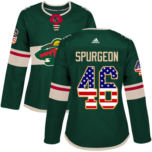 Women's Jared Spurgeon Authentic Green Jersey: Hockey #46 Minnesota Wild USA Flag Fashion